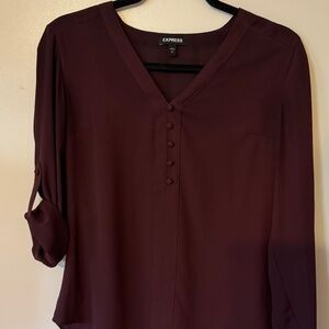 Express Burgundy Portofino Roll-Tab Blouse - Size S